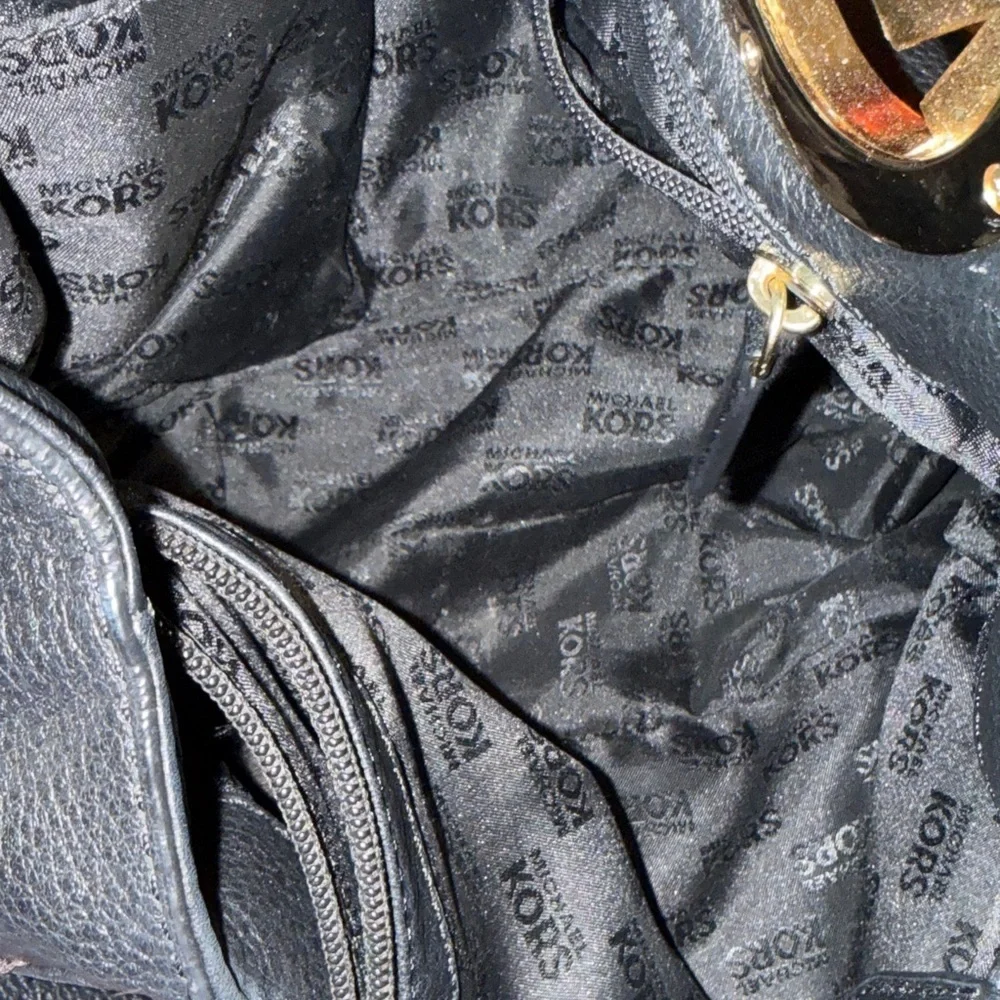 Michael Kors Black Shoulder Bag with Gold Accents